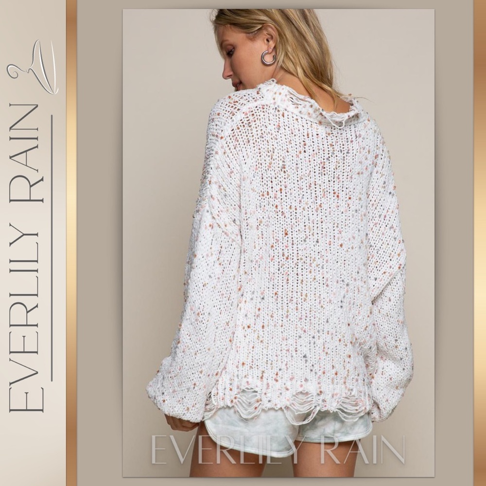 POL White Confetti Distressed Sweater - Picture 4 of 10